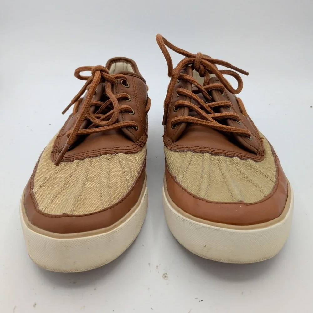 Polo Ralph Lauren Parkstone Mens 9.5 D‎ Brown Leather Canvas Boat Shoes Sneaker